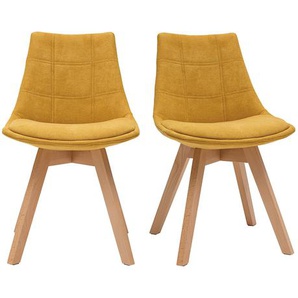 Skandinavische Stühle aus senfgelbem Stoff und Holz (2er-Set) MATILDE