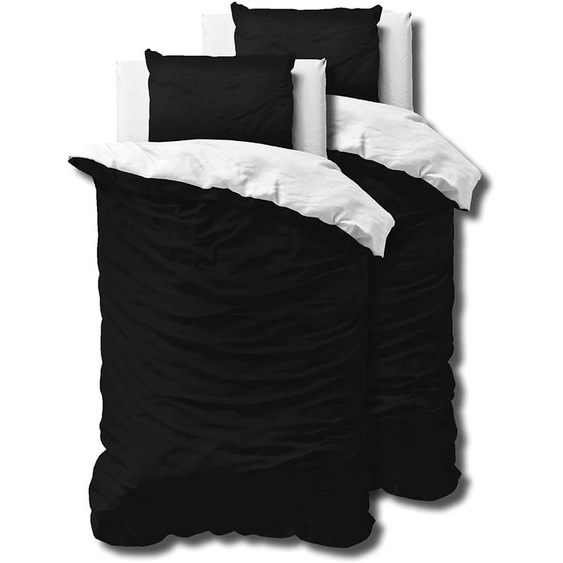 Sleep TIME 100% Baumwolle Bettwäsche 135cm x 200cm 4teilig Weiß/Schwarz - weich & bügelfrei Bettbezüge mit Reißverschluss - zweifarbiges Bettwäsche Set mit 2 Kissenbezüge 80cm x 80cm