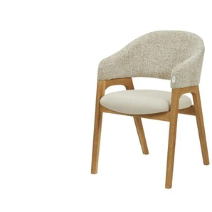 smart Bouclé-Armlehnstuhl aus Eiche Massivholzgestell Erik ¦ beige ¦ Maße (cm): B: 56 H: 80 T: 60.0