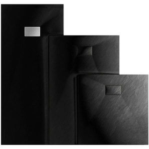 Smc Duschwanne Schieferoptik Duschtasse Extraflach Anti-Rutsch ohne Ablaufgarnitur schwarz 90x90 cm - Witen&nock