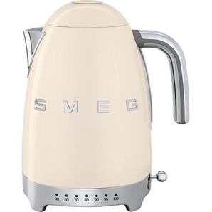 Smeg Wasserkocher 50´s Style, Creme, Chrom, Metall, Kunststoff, 1,7 L, 22.3x28x17.1 cm, kabellos, automatische Abschaltung, manuelle Trockengehschutz, Überhitzungsschutz, 360°-Sockel, Anti-Rutsch-Füße, flaches Heizelement, herausnehmbarer Filter,