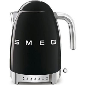 Smeg Wasserkocher 50´s Style, Schwarz, Metall, 1,7 L, 22.3x28x17.1 cm, automatische Abschaltung, 360°-Sockel, Anti-Rutsch-Füße, abgedecktes Heizelement, herausnehmbarer Filter, Signalton, Temperaturstufen individuell einstellbar, Warmhaltefunktion,
