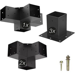 So-tech - sotech Holzverbinder / Bodenanker vierkant, Stahl verzinkt und schwarz pulverbeschichtet für höchsten Korrosionsschutz, Anbau set 6-tlg (2x