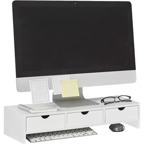 Sobuy - BBF03-W Monitorerhöhung Monitorständer Bildschirmständer Schreibtischaufsatz mit Fächern und 3 Schubladen Weiß bht ca.: 51x12x25cm