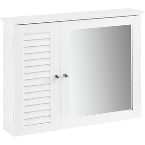 Sobuy - BZR55-W Spiegelschrank mit Lamellentür Hängeschrank mit Spiegeltür Wandschrank Badschrank Spiegel Wandspiegel Badspiegel weiß bht ca: