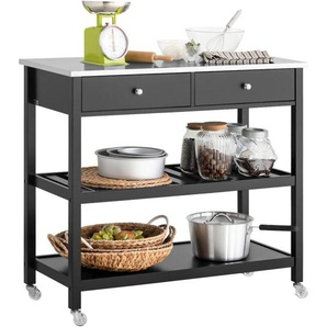 Sobuy - FKW47-SCH Küchenwagen mit Edelstahlplatte Servierwagen Küchenregal mit 4 Rollen Flurschrank Sideboard Beistelltisch mit 2 Schubladen und 2