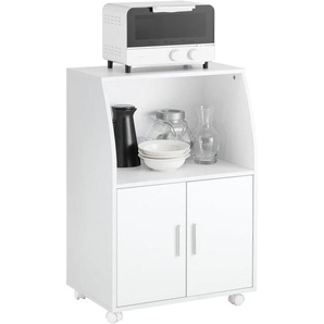 SoBuy FRG241-W Küchenschrank Küchenwagen Rollschrank Getränkewagen Mikrowellenschrank mit 2 Ablagen und 2 Türen weiß BHT ca: 55x84x38cm