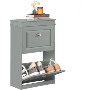 SoBuy FSR78-HG Schuhkipper Schuhschrank mit 2 Klappen Schuhregal mit 4 Ablageflächen Schuhkommode Schuhablage Hellgrau BHT ca.: 53x82x24cm