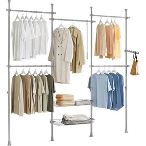 SoBuy KLS04-HG Teleskopstange Kleiderständer mit 5 Kleiderstangen und 2 Körben Teleskop Garderoben System Verstellbares Regalsystem B (209-311) x H