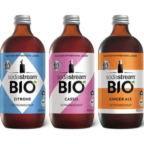 Getränke-Sirup SODASTREAM BIO Getränke bunt Wassersprudler Flasche3,5 L Fertiggetränk, 500 ml (Zitrone, Cassis, Ginger Ale)