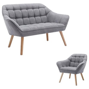 Sofa 2-Sitzer & Sessel - Stoff - Grau - CASERTA