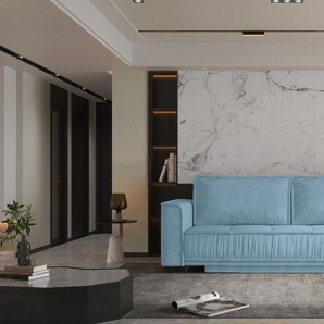 Sofa 3-Sitzer mit Schlaffunktion JUNA Stoff Terra Azurblau