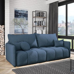 Sofa 3-Sitzer mit Schlaffunktion MORGANO Stoff Abriamo Blau