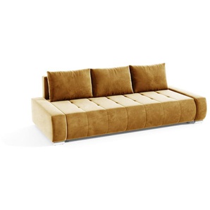 Sofa 3-Sitzer mit Schlaffunktion VOGAR Stoff Monolith Honiggelb