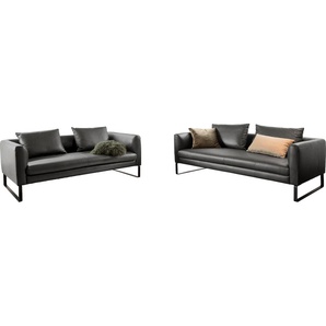 Sofa 3C CANDY Sofas Gr. B/H/T: 204 cm x 85 cm x 100 cm, Echtleder, grau (fango) Couchgarnitur Couchgarnituren Sets Sofas Sofaset bestehend aus 2,5-Sitzer und 3-Sitzer