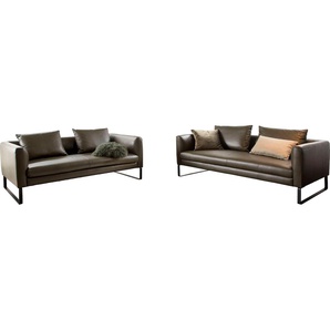Sofa 3C CANDY Sofas Gr. B/H/T: 204 cm x 85 cm x 100 cm, Echtleder, grün (olive) Couchgarnitur Couchgarnituren Sets Sofas