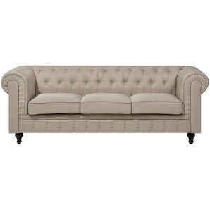 Sofa Beige Polsterbezug 3-Sitzer Chesterfield Stil Glamourös Wohnzimmer