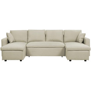 Sofa Beige Polsterbezug U-Förmig Zeitgenössisch Zierkissen Wohnzimmer