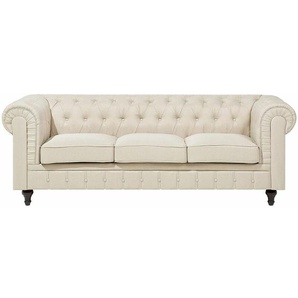 Sofa Beige Samtstoff 3-Sitzer Chesterfield Stil Glamourös Wohnzimmer