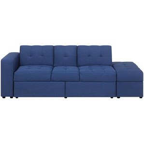 3-Sitzer Sofa Marineblau Stoffbezug Gesteppt mit Ottomane Schlaffunktion Bettkasten Tablett Flache Armlehne Modern Wohnzimmer Ausstattung