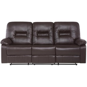 Sofa Braun Kunstleder 3-Sitzer Relaxfunktion Retro Wohnzimmer