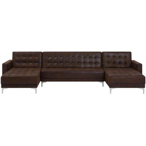 Sofa Braun Polsterbezug Lederoptik U-Förmig Schalffunktion Klassisch Wohnzimmer