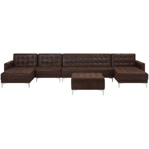 Sofa Braun Polsterbezug Lederoptik U-Förmig Wohnlandschaft Schlaffunktion Klassisch Ottomane Wohnzimmer
