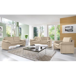 Sofa Budal 3-Sitzer Beige Echtleder Canela 205 x 80 x 88cm Modern