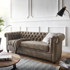Sofa Chesterfield 3-Sitzer 200x88 cm Vintage Taupe Couch, 3 Sitzer