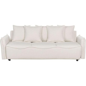 Sofa Cremeweiß Stoff 3-Sitzer mit Schlaffunktion Stauraum Mehrere Kissen Schmale Armlehnen Modern Wohnzimmer Ausstattung Schlafsofa