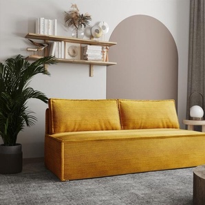 Sofa Designersofa AMANDA 3-Sitzer mit Schlaffunktion in Stoff Zoom Senfgelb