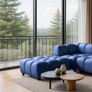 Sofa Designersofa FLOW 3-Sitzer inkl. 1 x Polsterhocker Stoff Bluvel Blau