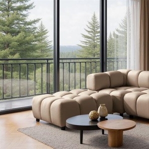 Sofa Designersofa FLOW 3-Sitzer inkl. 1 x Polsterhocker Stoff Bluvel Latte