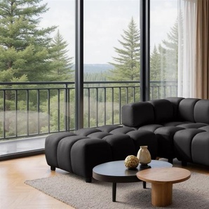 Sofa Designersofa FLOW 3-Sitzer inkl. 1 x Polsterhocker Stoff Bluvel Schwarz