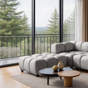 Sofa Designersofa FLOW 3-Sitzer inkl. 1 x Polsterhocker Stoff Bluvel Silbergrau