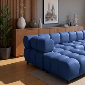 Sofa Designersofa FLOW 3-Sitzer inkl. 2 x Polsterhocker Stoff Bluvel Blau