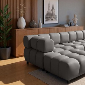 Sofa Designersofa FLOW 3-Sitzer inkl. 2 x Polsterhocker Stoff Bluvel Dunkelgrau