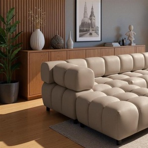 Sofa Designersofa FLOW 3-Sitzer inkl. 2 x Polsterhocker Stoff Bluvel Latte