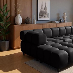 Sofa Designersofa FLOW 3-Sitzer inkl. 2 x Polsterhocker Stoff Bluvel Schwarz