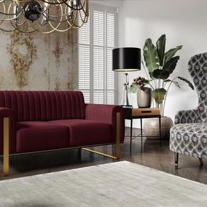 Sofa Designersofa VALERIE 2-Sitzer in Stoff Elisa Velvet Bordeauxrot