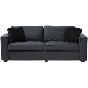 Sofa Grau Samtstoff 3-Sitzer mit Holzbeinen 2 Kissen Armlehnen Freistehend Modern Industriell Wohnzimmer Ausstattung Möbel Couch Sitzmöbel