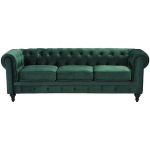 Sofa Dunkelgrün Samtstoff 3-Sitzer Chesterfield Stil Glamourös Wohnzimmer