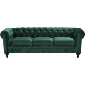 Sofa Dunkelgrün Samtstoff 3-Sitzer Chesterfield Stil Glamourös Wohnzimmer