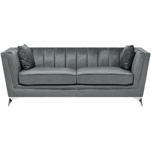 Sofa Grau Polsterbezug 3-Sitzer Glamourös Retro Zierkissen Wohnzimmer
