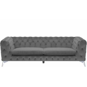 Sofa Grau Samtstoff 3-Sitzer Chesterfield Stil Klassisch Wohnzimmer