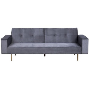 Sofa Grau Samtstoff 3-Sitzer Schlaffunktion Modern Wohnzimmer