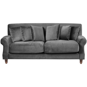 Sofa Grau Samtstoff 3-Sitzer Traditionell Zierkissen Wohnzimmer