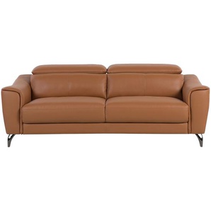 Sofa Hellbraun Echtleder 3-Sitzer Klassisch Wohnzimmer