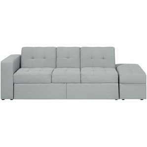3-Sitzer Sofa Hellgrau Stoffbezug Gesteppt mit Ottomane Schlaffunktion Bettkasten Tablett Flache Armlehne Modern Wohnzimmer Ausstattung