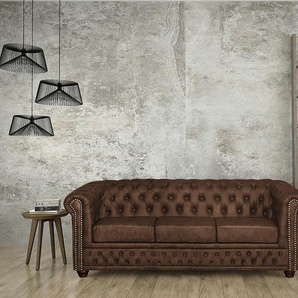 Sofa 3-Sitzer Kunstleder Braun/Schokolade/ Braun Kunstleder 203 x 72 x 86cm Industrial